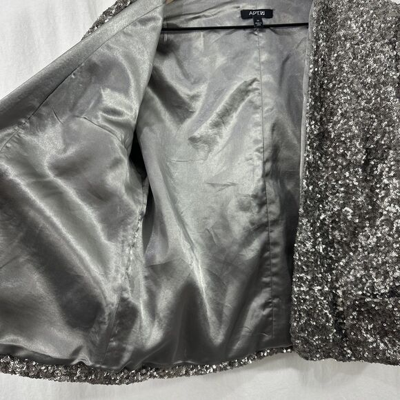 Apt 9 Sequin Silver Open Front Blazer Jacket Womens Size M Party Festive Glam - Picture 8 of 12
